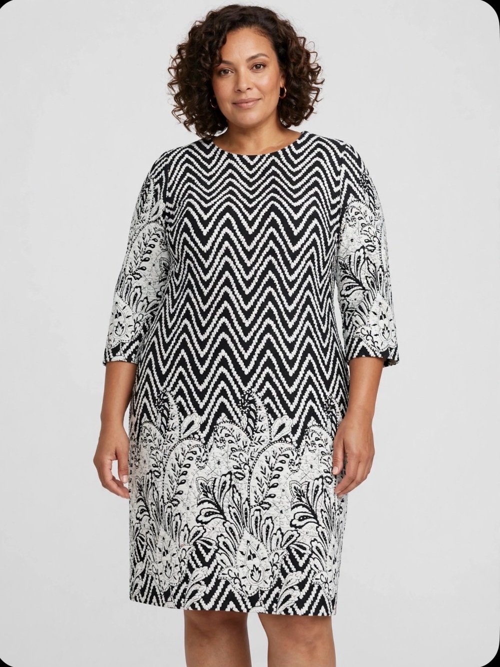 Black & White Zigzag Floral Dress - Women's